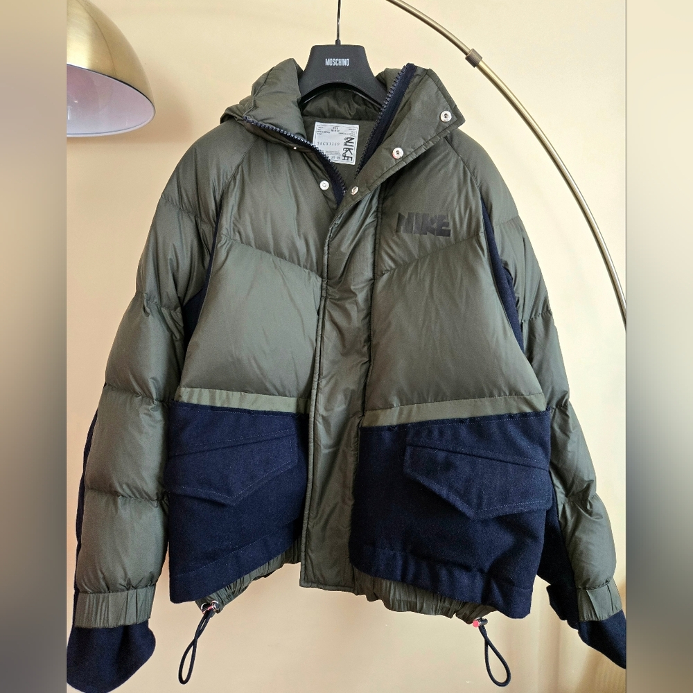 NWOT SACAI × NIKE  Olive/Navy Down Wool Puffer Jacket Size:M